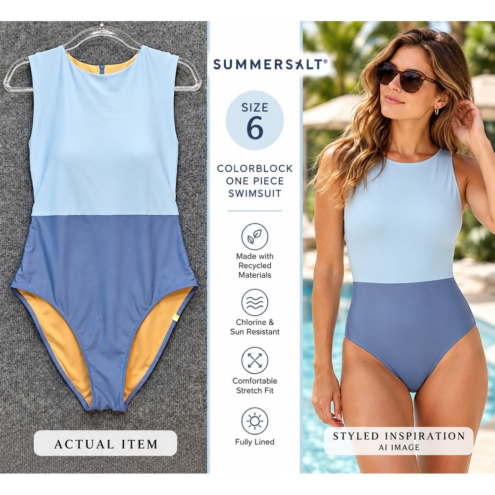 Summersalt Colorblock One Piece Swimsuit Women Blue Size 6 Good Minimalist
